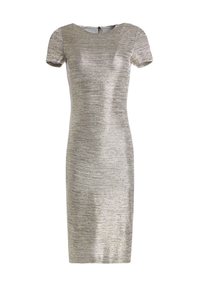 DELORA SS FITTED DRESS - SILVER FOIL