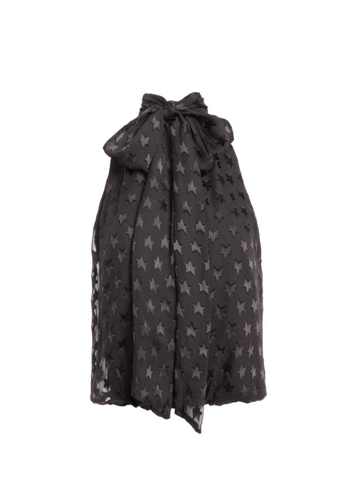 DELPHINE TIE NK GATHERED TOP - STARS BLACK