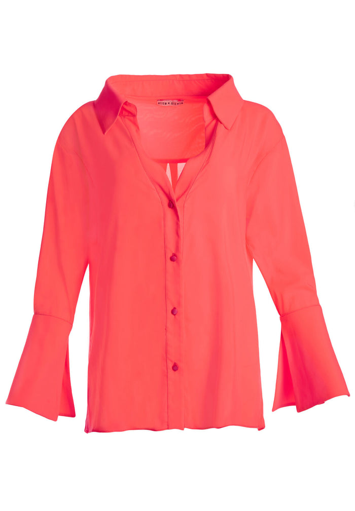 DENVER OPEN NK OVRSZD BTNDWN - NEON CORAL