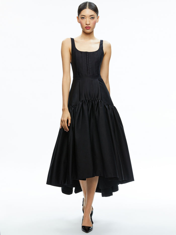 DIANA SLEEVELESS STRUCTURED MIDI DRESS - BLACK