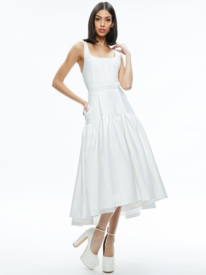 DIANA SLEEVELESS STRUCTURED MIDI DRESS - OFF WHITE