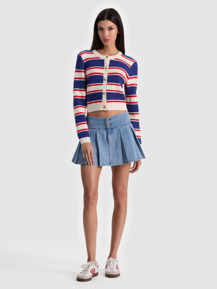 DOLLIE STRIPED CABLE CARDIGAN - AMERICANA STRIPE