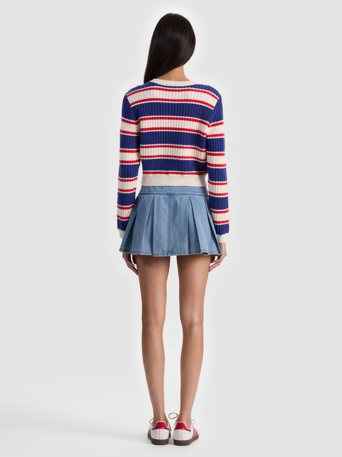 DOLLIE STRIPED CABLE CARDIGAN - AMERICANA STRIPE