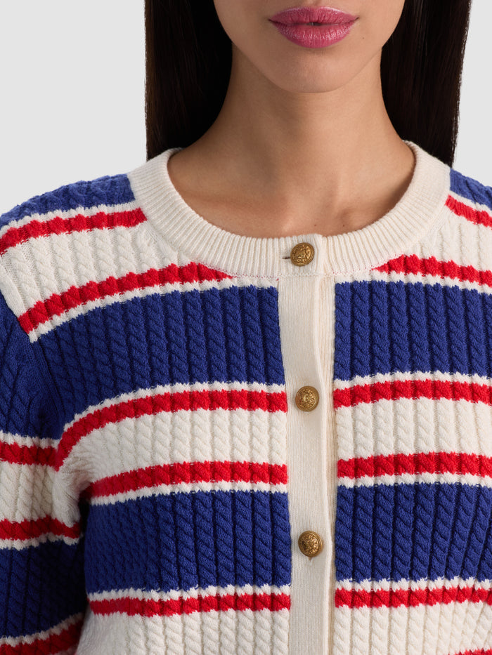 DOLLIE STRIPED CABLE CARDIGAN - AMERICANA STRIPE