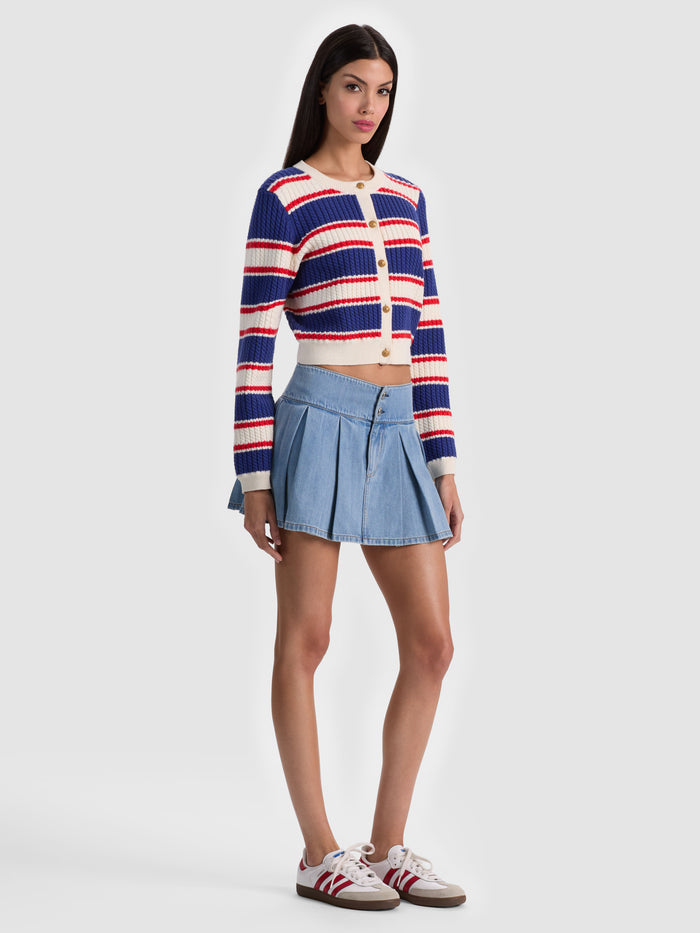 DOLLIE STRIPED CABLE CARDIGAN - AMERICANA STRIPE