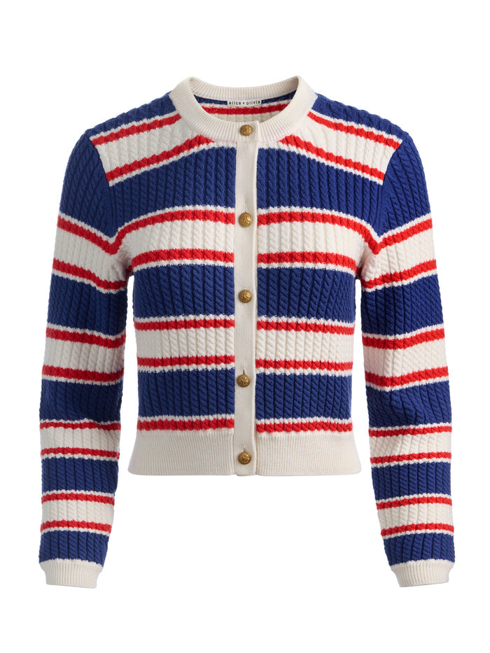 DOLLIE STRIPED CABLE CARDIGAN - AMERICANA STRIPE