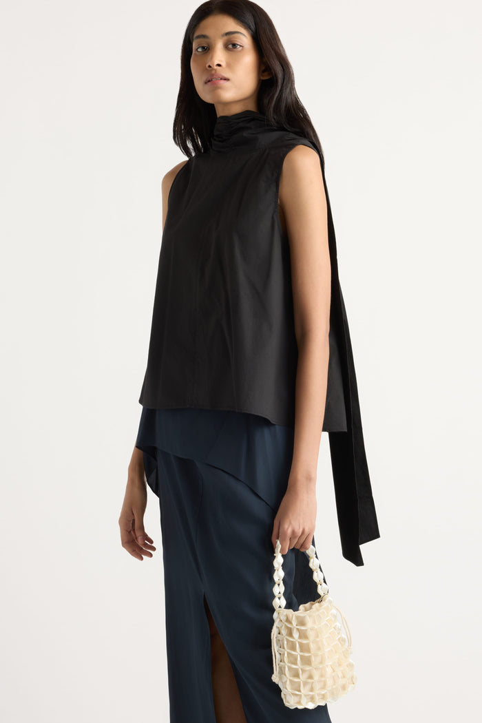 Arya | Dominika Drape Scarf-Neck Blouse in Size Small