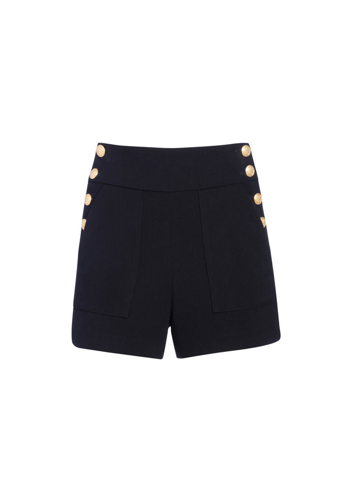 DONALD HW SIDE BTN SHORTS - BLACK