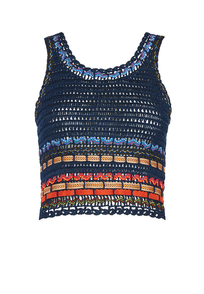 DORIAN RIBBON WEAVED TANK - INDIGO/MULTI