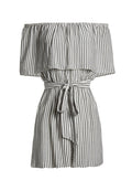 DORY OFF SHLDR RFFL RMPR TBLT - BLACK/WHITE