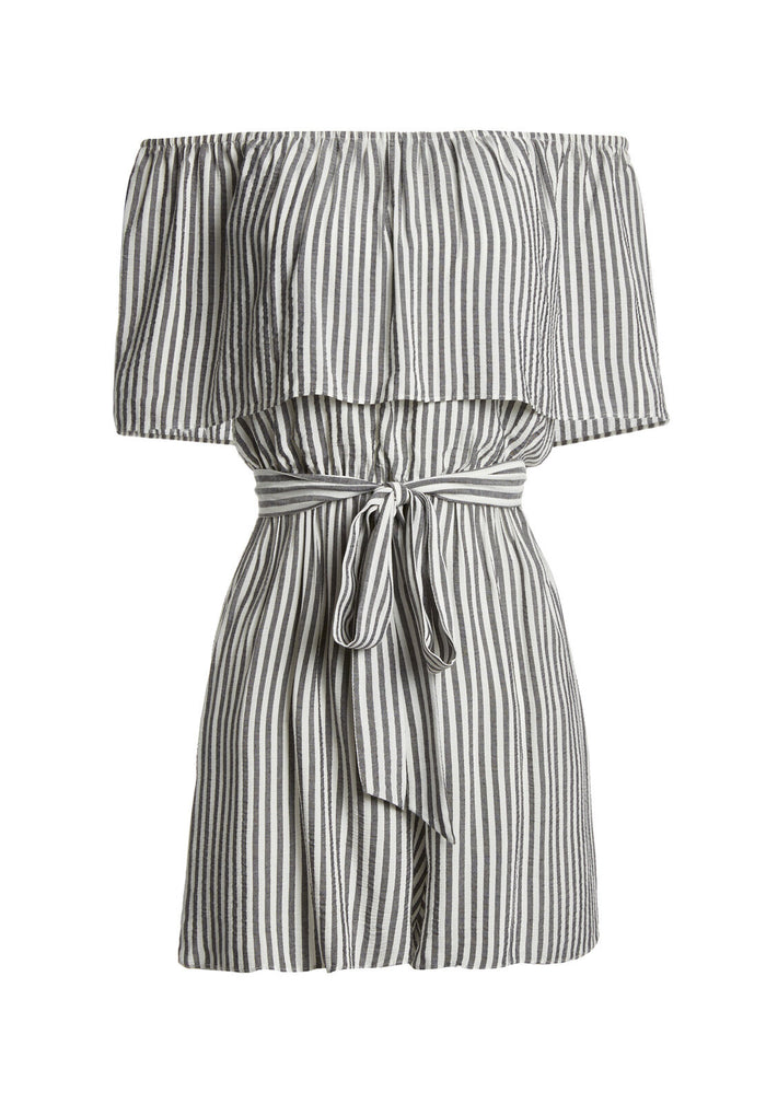 DORY OFF SHLDR RFFL RMPR TBLT - BLACK/WHITE