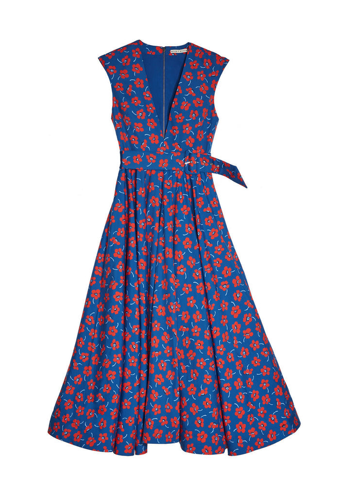 DOT DRP SHLDR MIDI FLR DS BLT - FLOATING FLORAL-BLUE QUARTZ