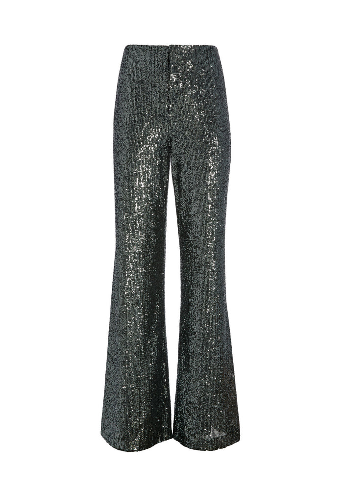 DYLAN HIGH WAISTED SEQUIN PANT - GUNMETAL