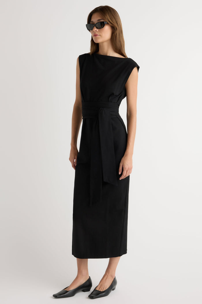 Renée | Edina Tie-Front Slit-Neck Dress in Size Extra Small