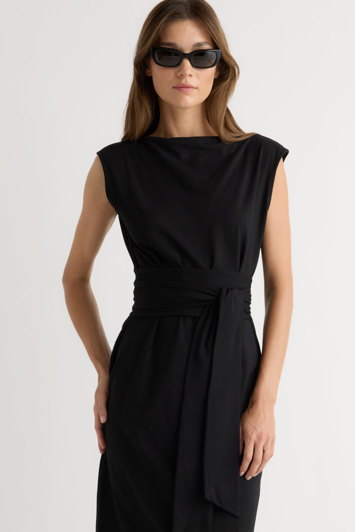 Renée | Edina Tie-Front Slit-Neck Dress in Size Extra Small