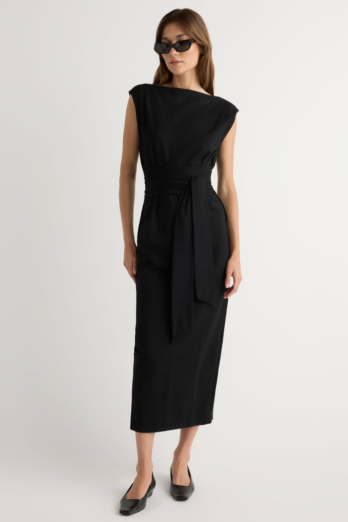 Renée | Edina Tie-Front Slit-Neck Dress in Size Extra Small