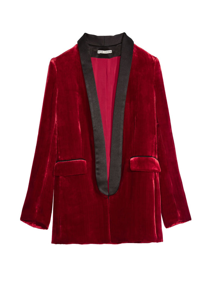 EDISON ROLL CUFF TUXEDO BLAZER - DEEP RUBY/BLACK