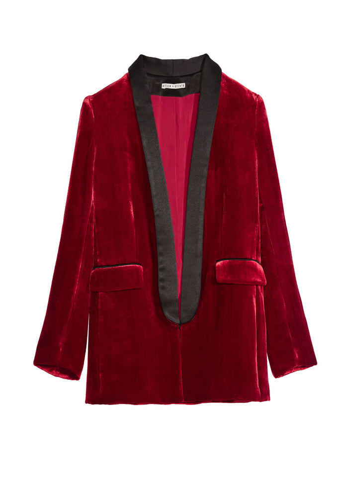 EDISON ROLL CUFF TUXEDO BLAZER - DEEP RUBY/BLACK