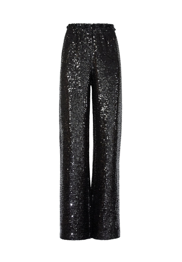 ELBA BLACK SEQUIN WIDE LEG PANT - BLACK