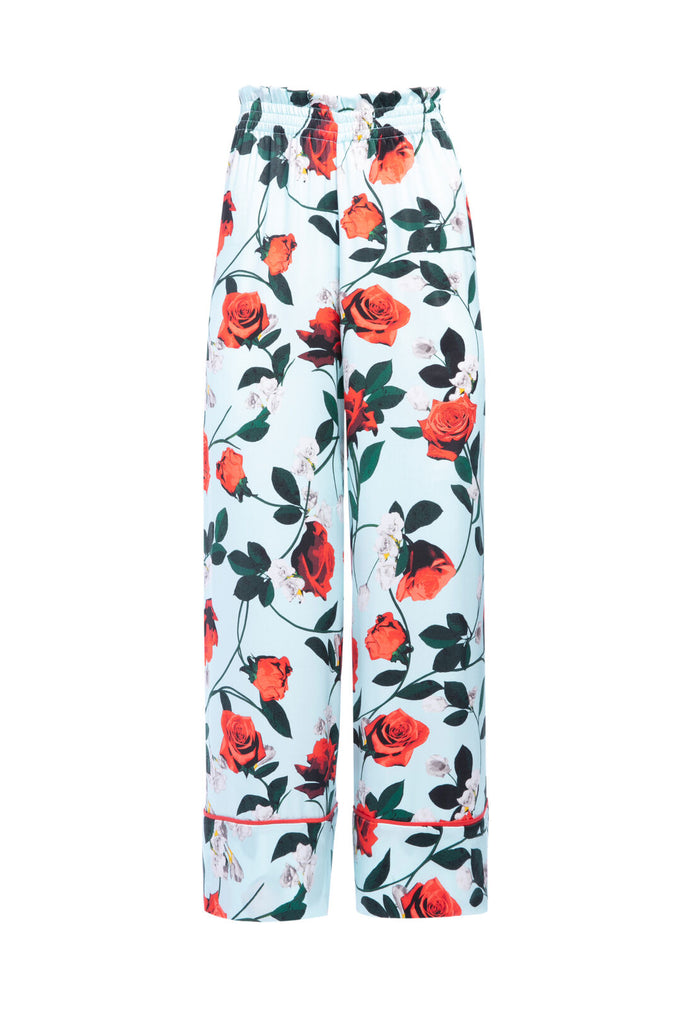 ELBA PAPERBAG PANT W PIPING - SM ROSEBUD FLORAL POWDER BLUE