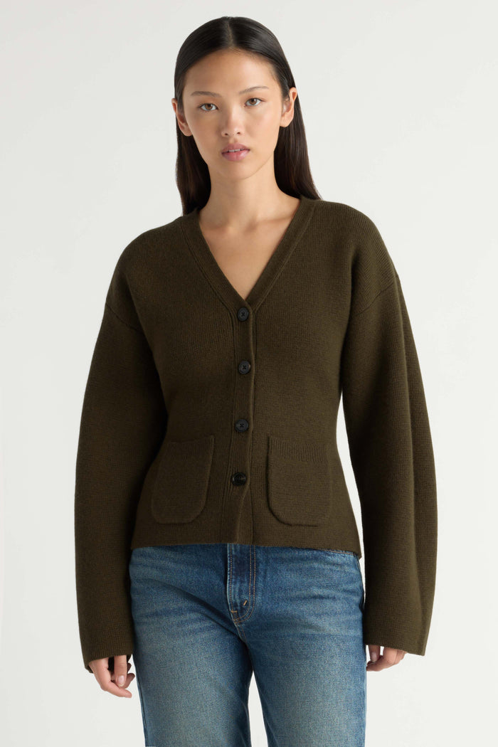 May-Li | Elinor Organic Cotton-Wool V-Neck Cardigan in Size Small