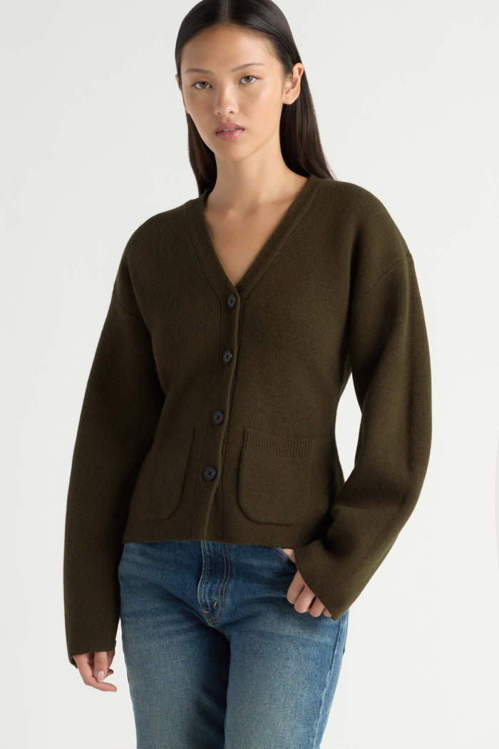 May-Li | Elinor Organic Cotton-Wool V-Neck Cardigan in Size Small