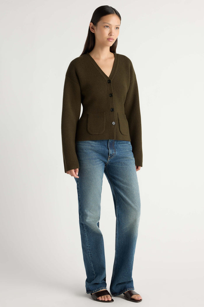 May-Li | Elinor Organic Cotton-Wool V-Neck Cardigan in Size Small