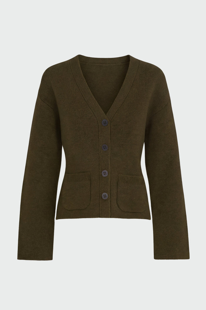 May-Li | Elinor Organic Cotton-Wool V-Neck Cardigan in Size Small - Flat