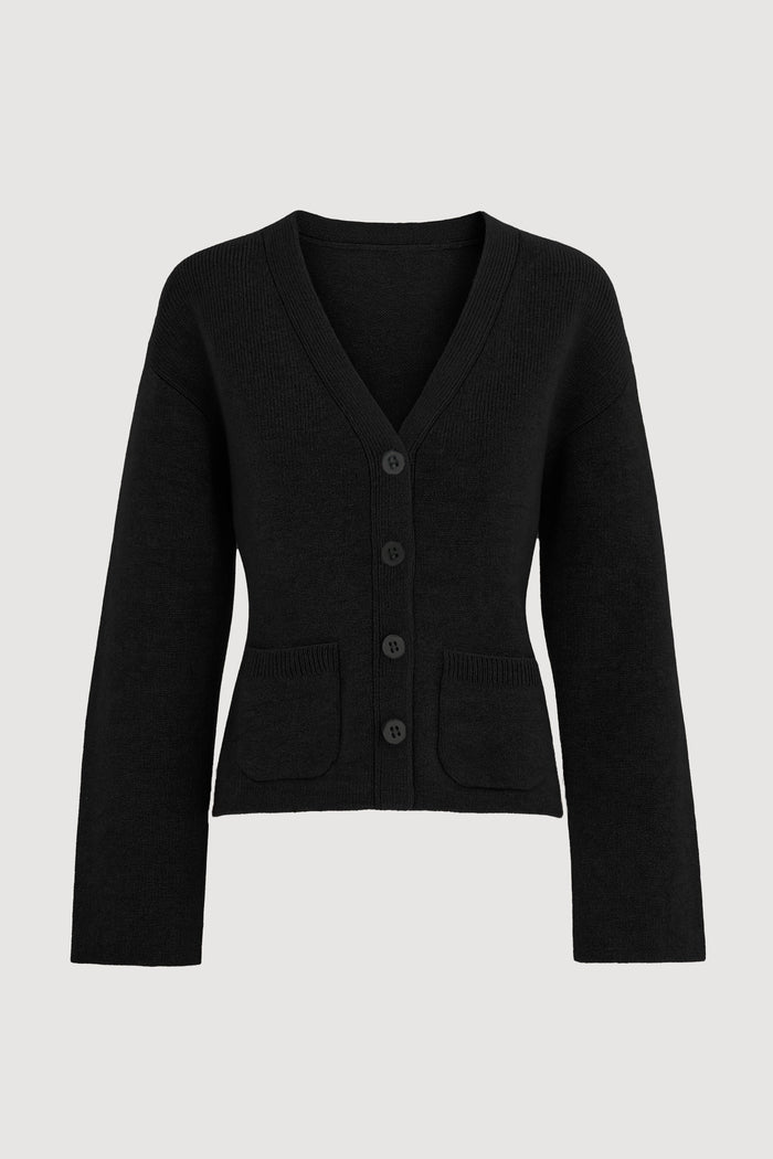 Shelby | Elinor Organic Cotton-Wool V-Neck Cardigan in Size Small - Flat