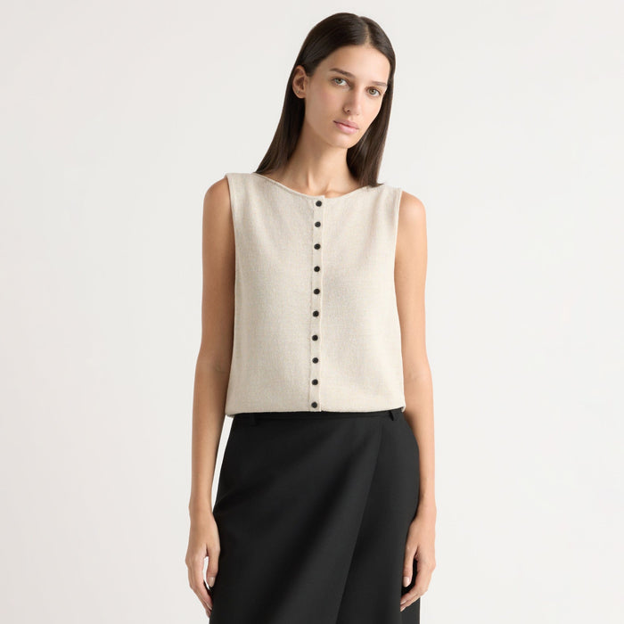 Karolina | Elith Cotton-Linen Button Knit Vest in Size Extra Small