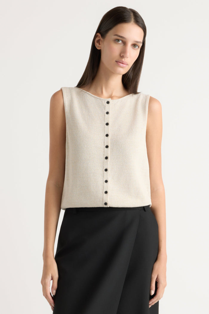 Karolina | Elith Cotton-Linen Button Knit Vest in Size Extra Small