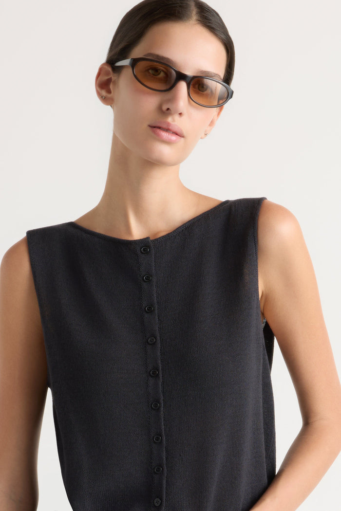 Karolina | Elith Cotton-Linen Button Knit Vest in Size Extra Small