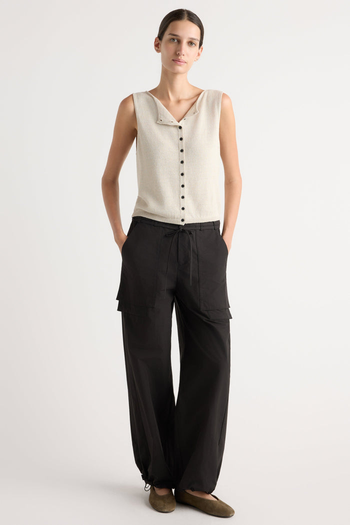 Karolina | Elith Cotton-Linen Button Knit Vest in Size Extra Small