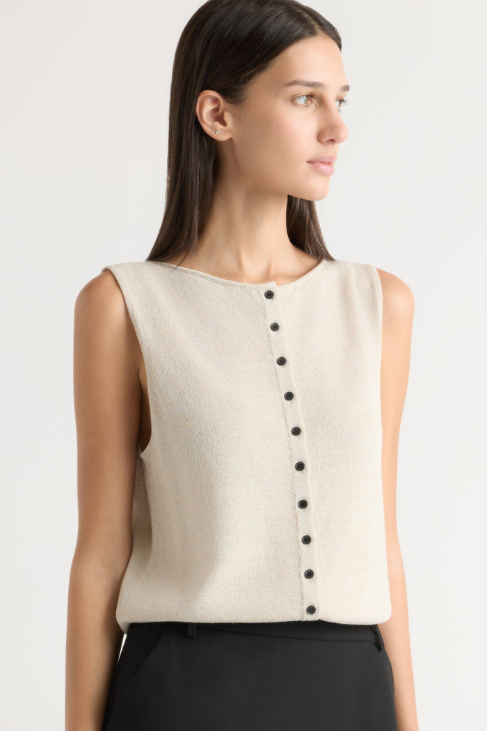 Karolina | Elith Cotton-Linen Button Knit Vest in Size Extra Small