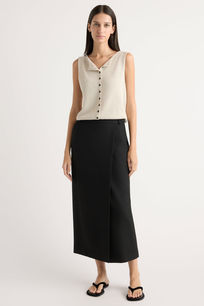 Karolina | Elith Cotton-Linen Button Knit Vest in Size Extra Small