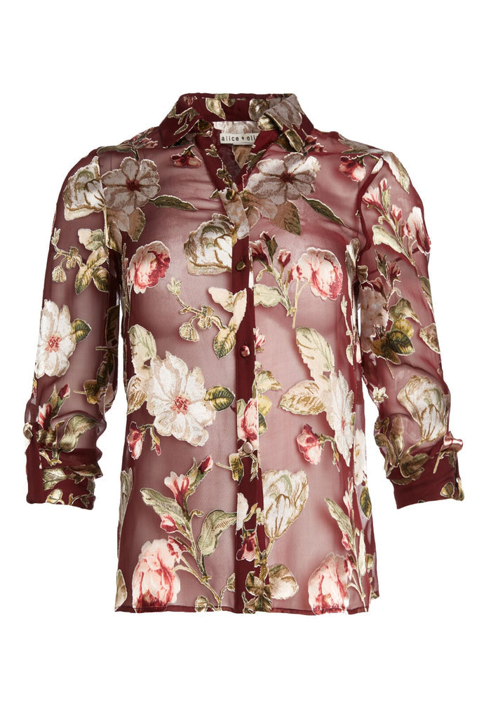 ELOISE ROLL CUFF BTN DWN - HAZY FLORAL-WINE