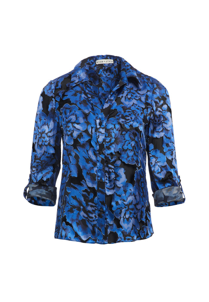ELOISE ROLL CUFF BUTTON DOWN - SM FLORAL DREAM AZURE
