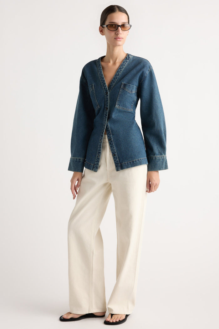 Karolina | Emmett Cinch-Waist Denim Jacket in Size Extra Small