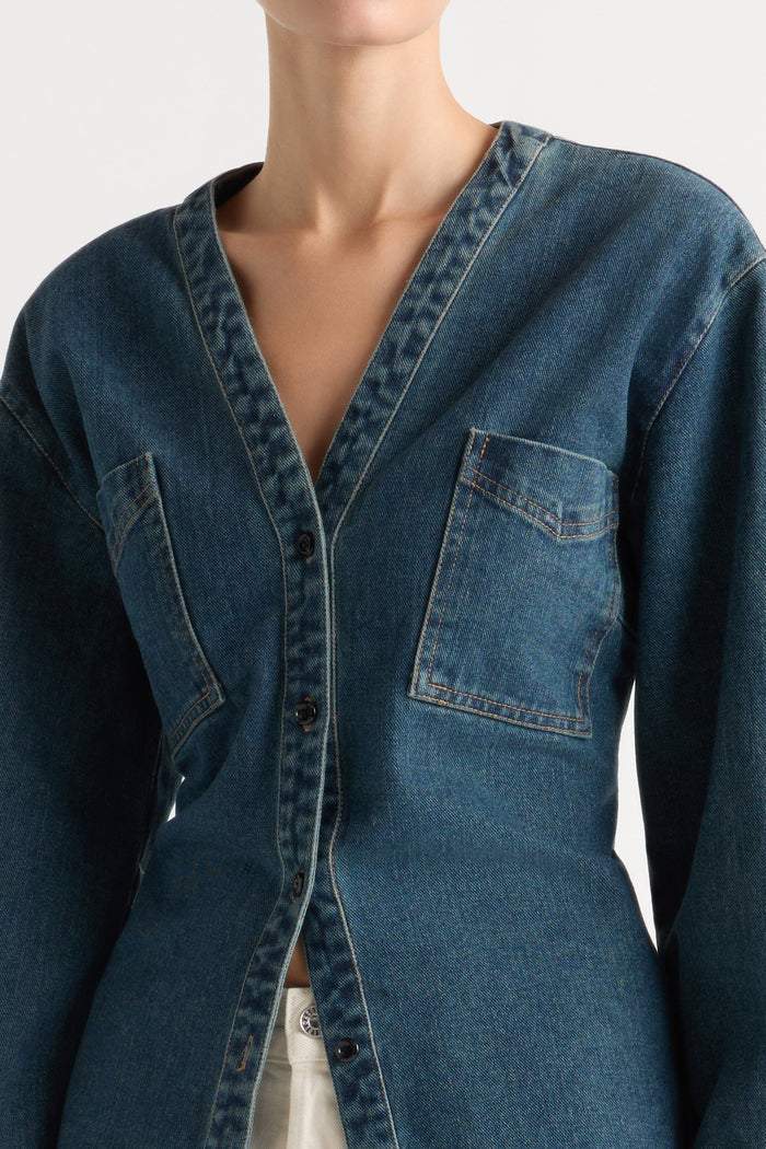 Karolina | Emmett Cinch-Waist Denim Jacket in Size Extra Small