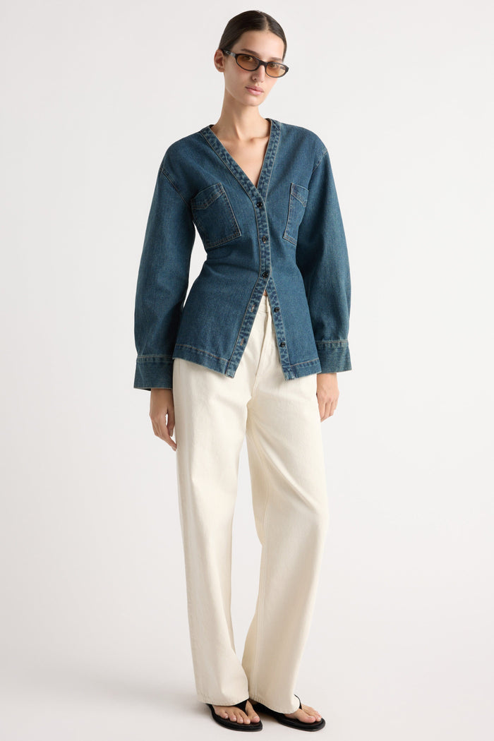 Karolina | Emmett Cinch-Waist Denim Jacket in Size Extra Small