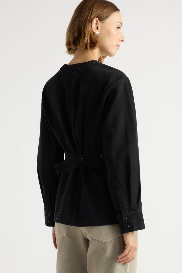 Mali | Emmett Structured-Sleeve Denim Jacket in Size Small