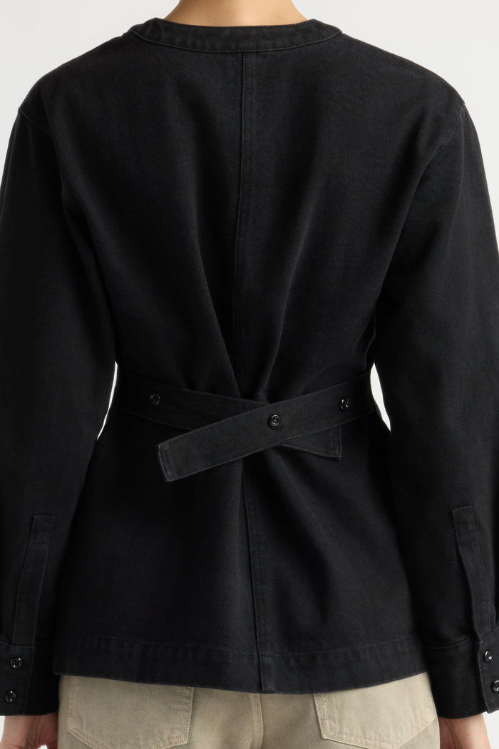 Mali | Emmett Structured-Sleeve Denim Jacket in Size Small
