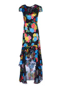 ERIKA RUFFLE MIDI DRESS - CAMELLIA BOUQUET BLK/MULTI