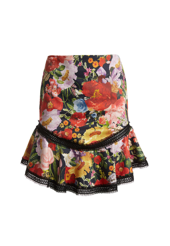 ERIKO CURVED HEM FIT FLARE SKT - BLOOMING GARDEN