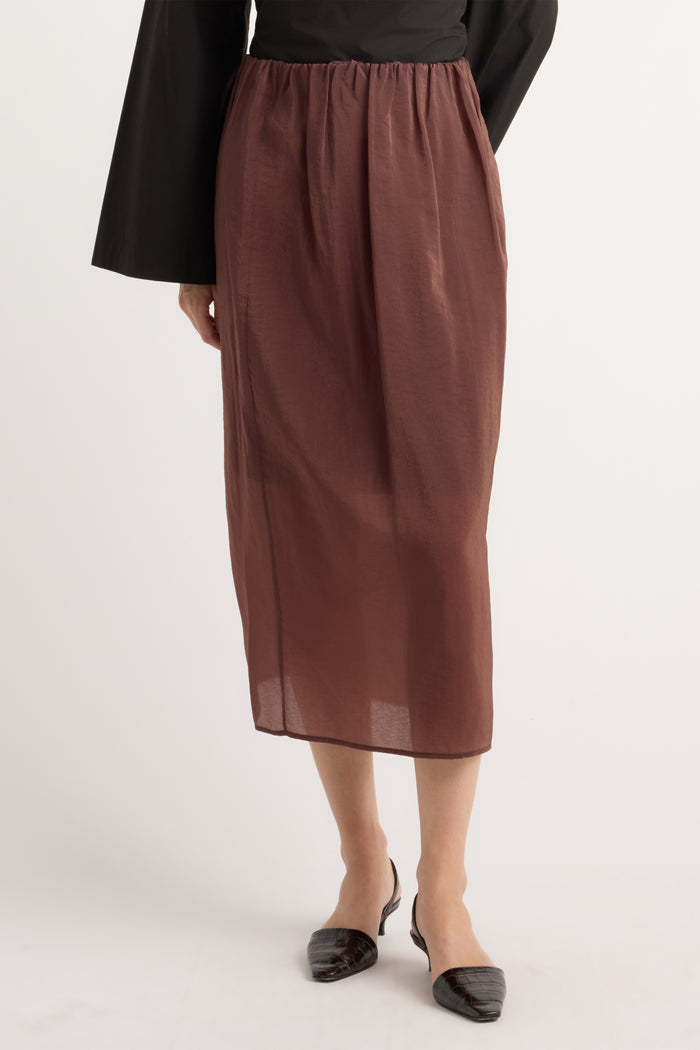 Renée | Esther Semi-Sheer Satin Slip Skirt in Size Small