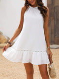 European And American Summer Women's Halter Lace-up Lace Stitching Jacquard Dress