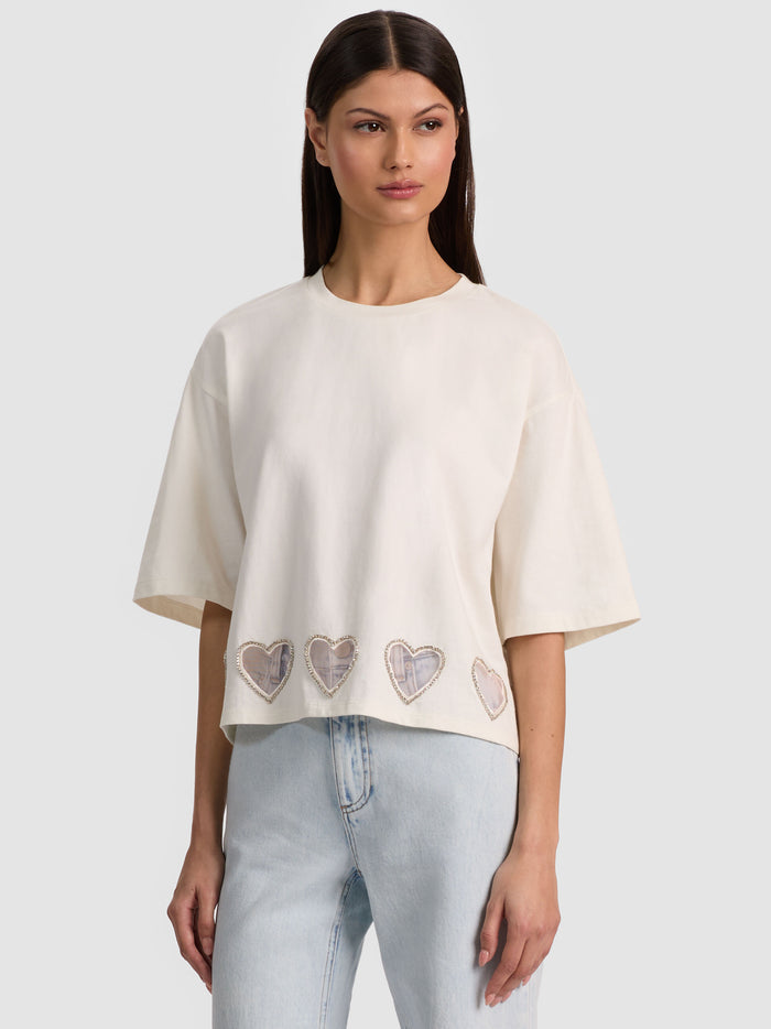 EVAN HEART CUTOUT TEE - OFF WHITE