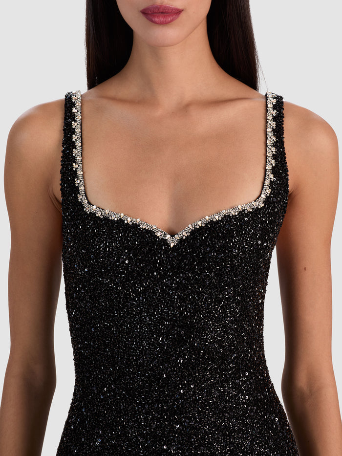 EVE EMBELLISHED MINI DRESS - BLACK