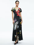 FARA DEEP V-NECK FLUTTER SLEEVE MAXI DRESS - ESSENTIAL FLORAL