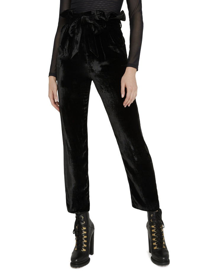 FARREL VELVET PAPER BAG PANT - BLACK